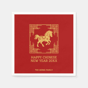 Serviette En Papier Cadre d'ornement grec motif de cheval doré rouge 