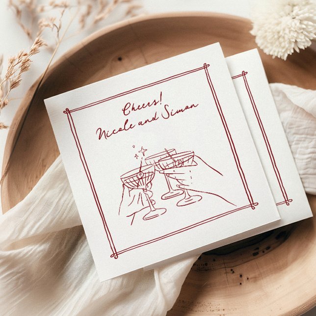 Serviette En Papier Cadre esquissé mariage en verre de Champagne Whims (Créateur téléchargé)