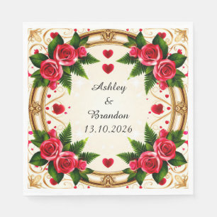 Serviette En Papier Cadre floral avec roses roses