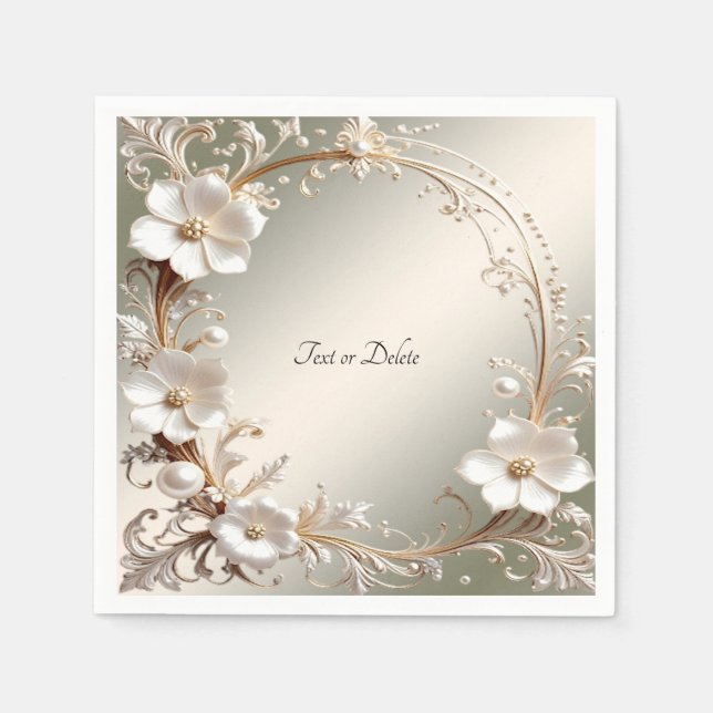Serviette En Papier Cadre Floral Blanc Orné (Devant)