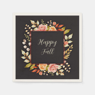 Serviette En Papier Cadre floral d'automne avec texte personnalisable 