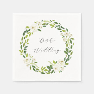 Serviette En Papier Cadre floral de rose blanche de luxe