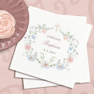 Serviette En Papier Cadre floral élégant Baptême