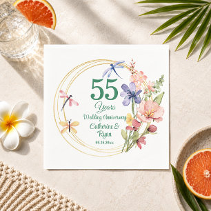 Serviette En Papier Cadre floral en or pour les 55 ans de mariage