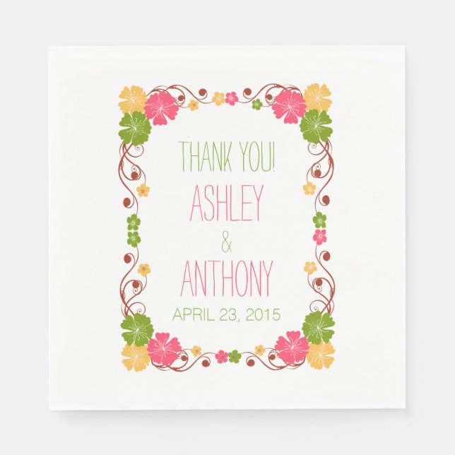 Serviette En Papier Cadre Floral Hibiscus Mariage personnalisé (Devant)