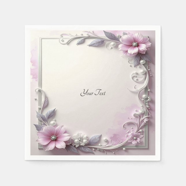 Serviette En Papier Cadre floral rose (Devant)