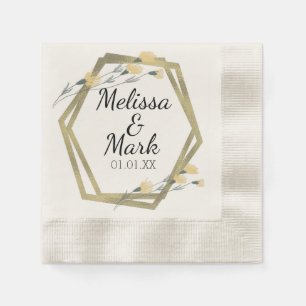 Serviette En Papier Cadre géométrique en feuille d'or Fleurs sauvages