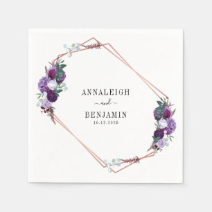 Serviette En Papier Cadre géométrique en or rose floral violet écritur