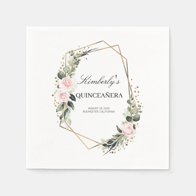 Serviette En Papier Cadre géométrique or Quinceanera Anniversaire (Devant)
