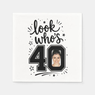 Serviette En Papier Cadre photo de fête d'anniversaire contemporain 40