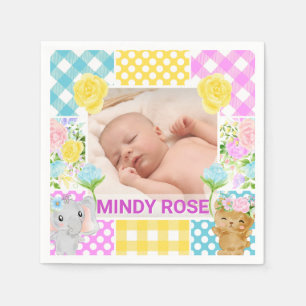 Serviette En Papier Cadre photo floral et à carreaux nouveau-né bébé