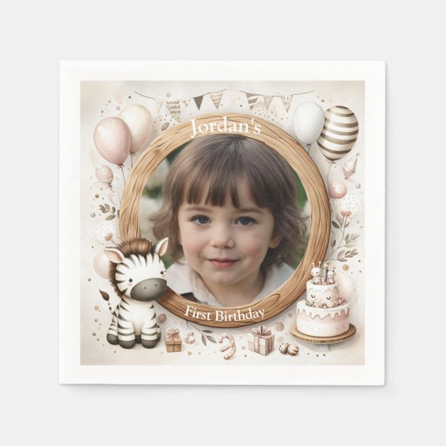 Serviette En Papier Cadre photo Zebra pour les fêtes d'anniversaire de (Devant)