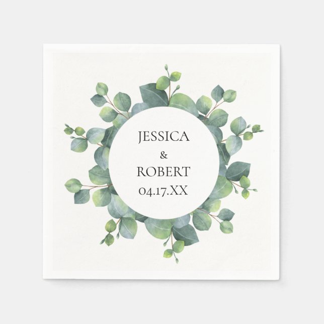 Serviette En Papier Cadre Rond Chic Moderne Eucalyptus Personnalisé (Devant)
