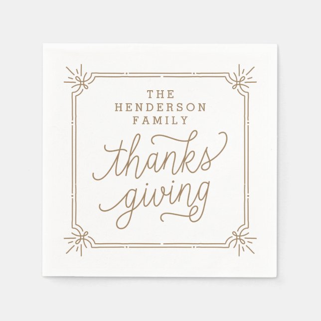 Serviette En Papier Cadre Rustique Personnalisé Famille Thanksgiving (Devant)