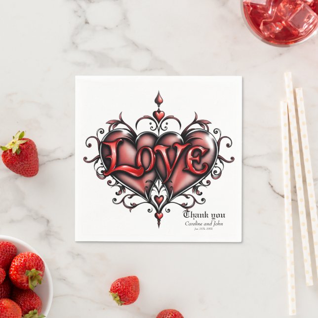 Serviette En Papier Cadre Steampunk avec Roses rouges et Engrenages (En situation)