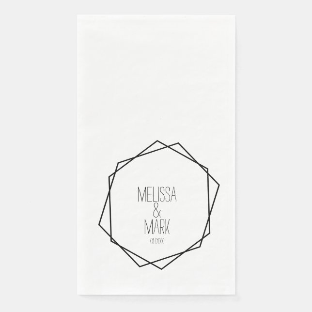 Serviette En Papier Cadres géométriques de mariage noir blanc (Devant)
