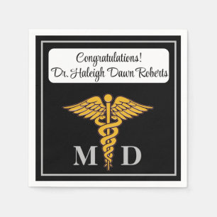 Serviette En Papier Caduceus Black & Silver Médicale School Graduation