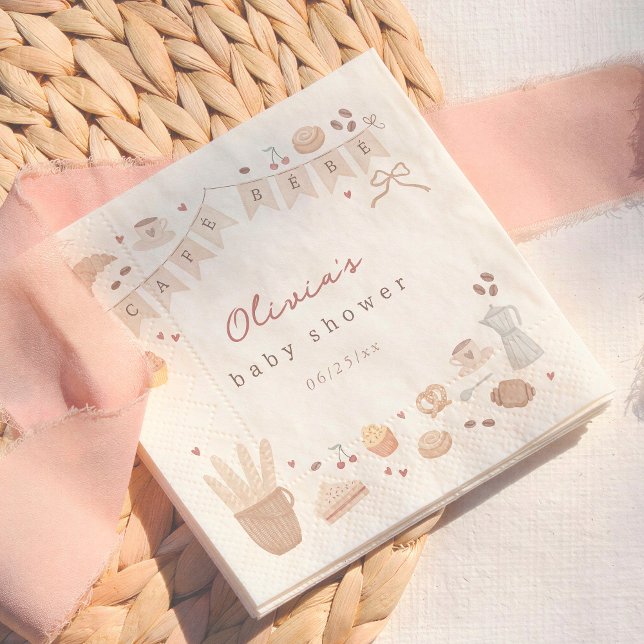 Serviette En Papier Cafe Bebe Aquarelle Baby Shower Dessiné à la Main (Créateur téléchargé)