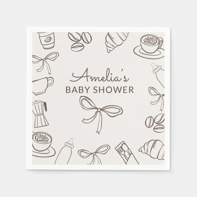 Serviette En Papier Cafe Bebe Baby Shower à l'arc Bow  (Devant)