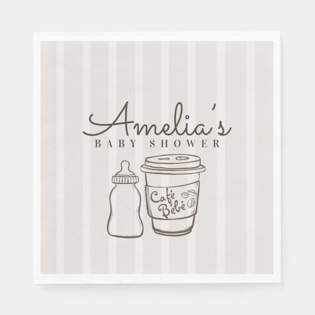 Serviette En Papier Café Bébé Baby Shower Mixte (Devant)