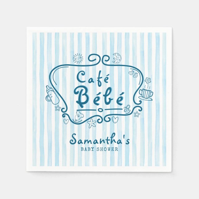 Serviette En Papier Café Bébé Baby shower moderne Blue Boy (Devant)
