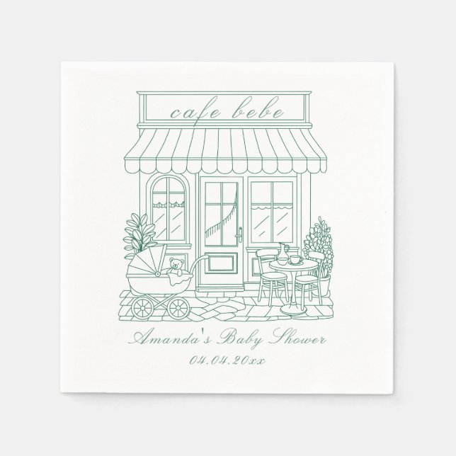 Serviette En Papier Cafe Bebe Bonjour Baby Shower (Devant)