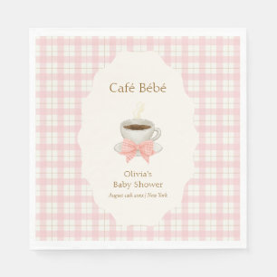 Serviette En Papier Café Bébé Bonjour Rose Gingham Shower de Bébé