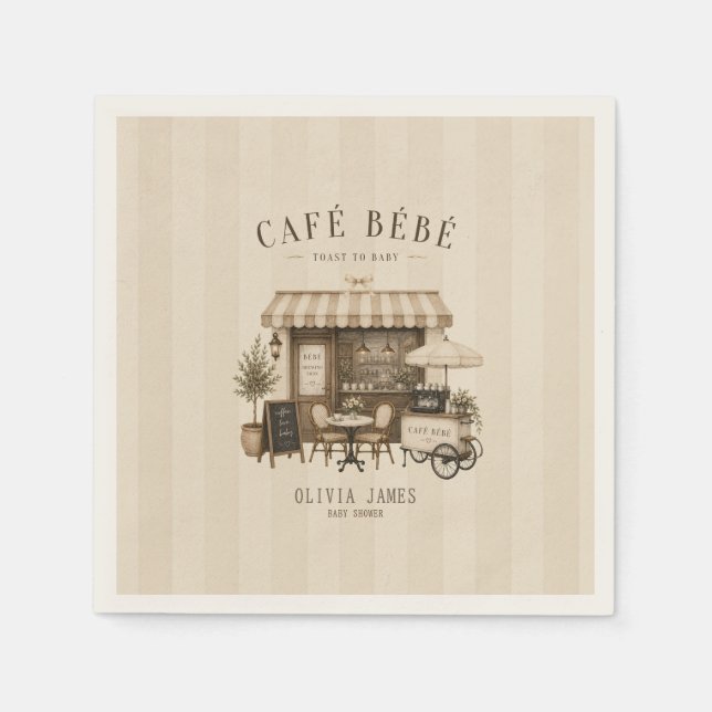 Serviette En Papier Cafe bebe fête de bébé mixte marron (Devant)