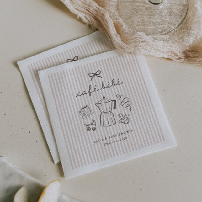 Serviette En Papier Cafe Bebe Home Coffee Baby Shower Rayé (Zazzle Cafe Bebe Home Coffee Baby Shower Stripy Napkins)