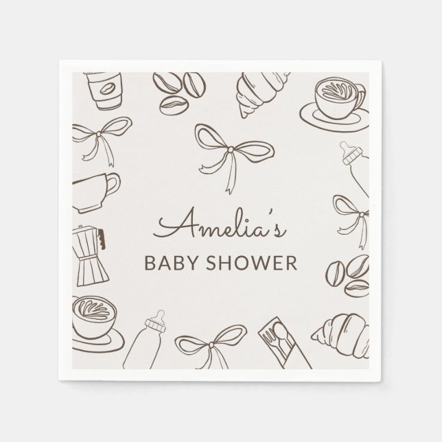 Serviette En Papier Café Bébé Marron Arc Baby Shower  (Devant)