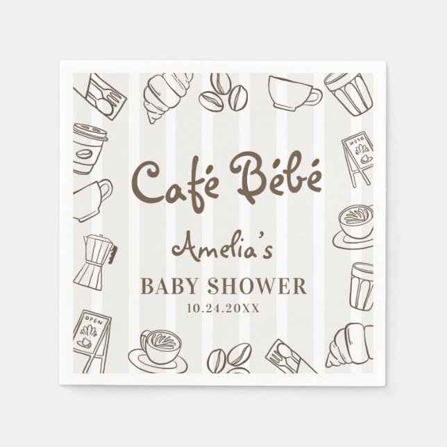Serviette En Papier Café Caprice Bebe Rayure Marron Bébé Shower (Devant)