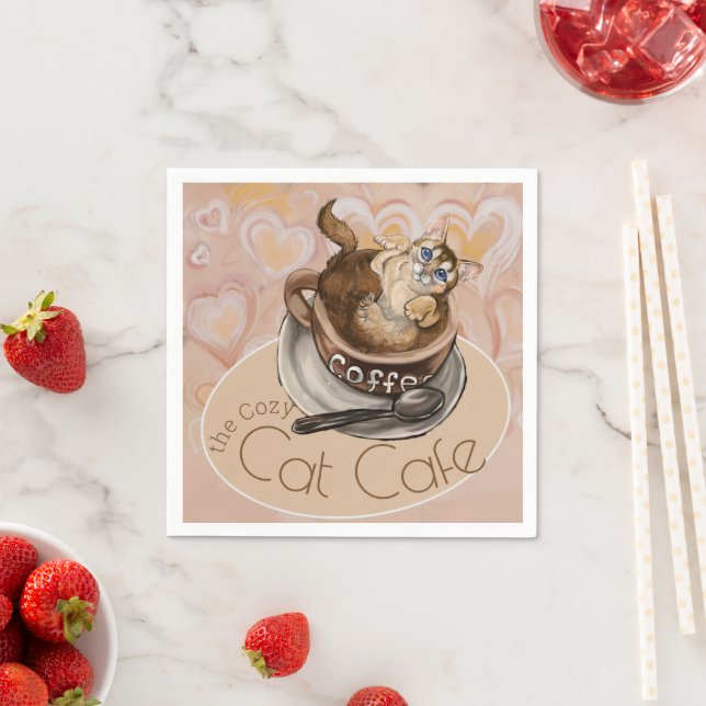 Serviette En Papier Café Coffee Cat   (En situation)