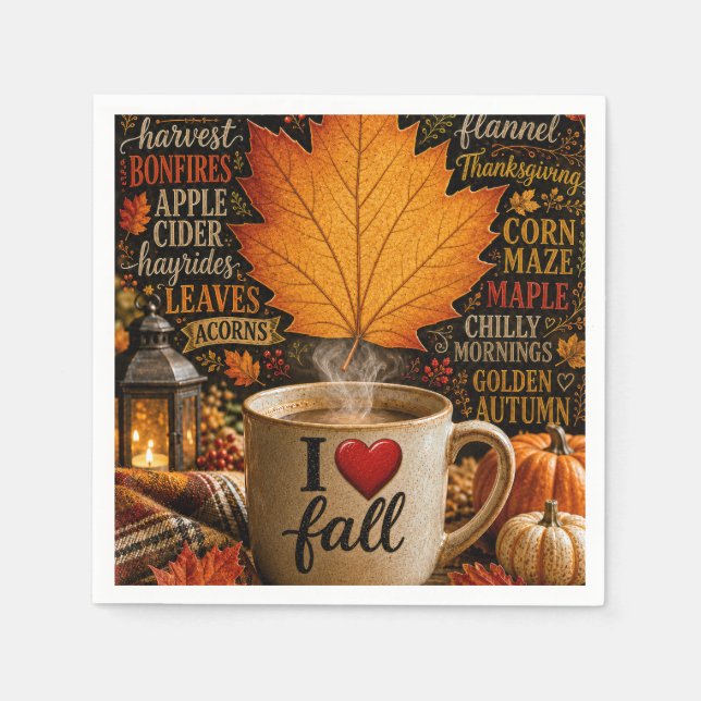 Serviette En Papier Café d'automne avec nuage de mots (Devant)