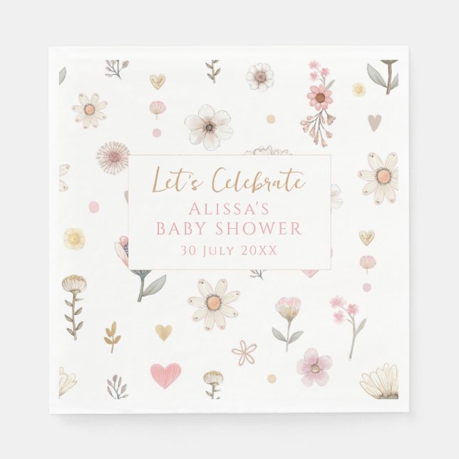 Serviette En Papier Café fleur sauvage Floral Baby shower (Devant)