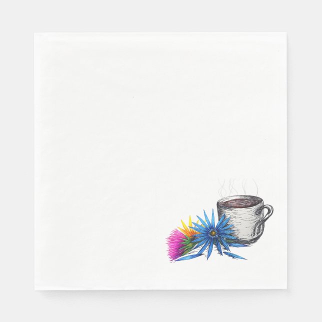 Serviette En Papier Café & Fleurs sauvages (Devant)