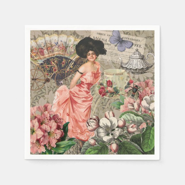 Serviette En Papier Café Lady Victorian Femme Rose Classy (Devant)