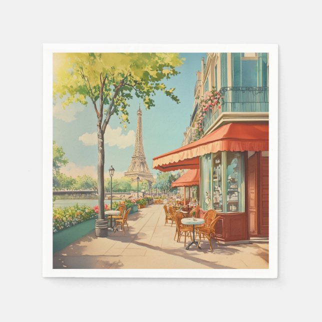 Serviette En Papier Café parisien avec vue Eiffel (Devant)