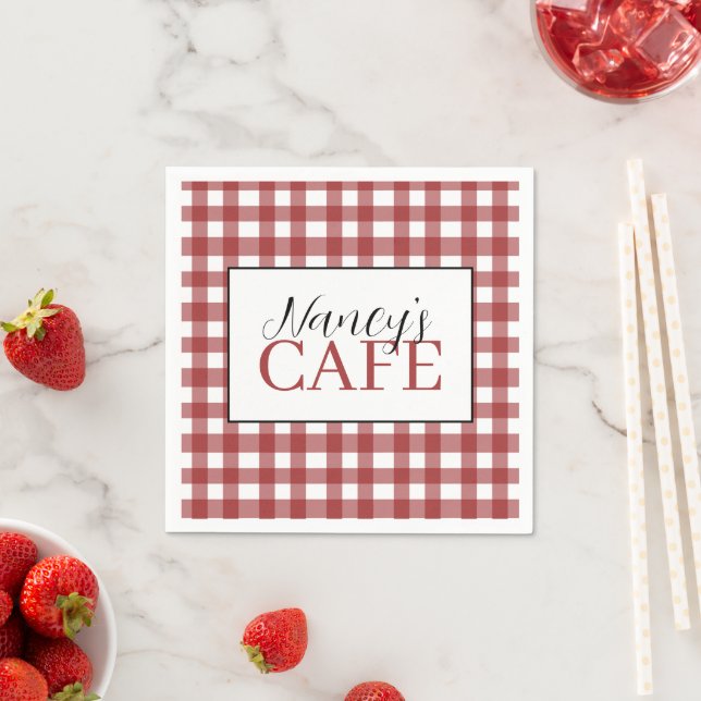 Serviette En Papier Café personnalisé à damier  (En situation)