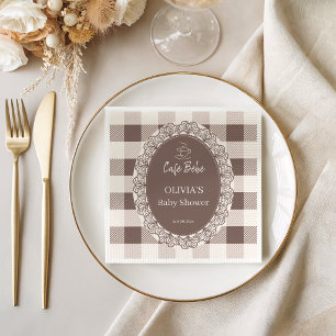 Serviette En Papier Café Rustique Bébé Taupe Plaid Fête de Naissance