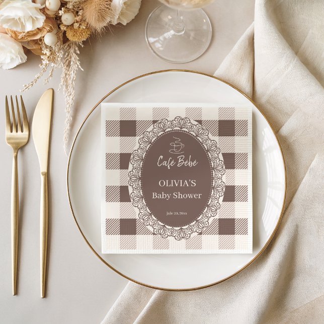 Serviette En Papier Café Rustique Bébé Taupe Plaid Fête de Naissance (Créateur téléchargé)