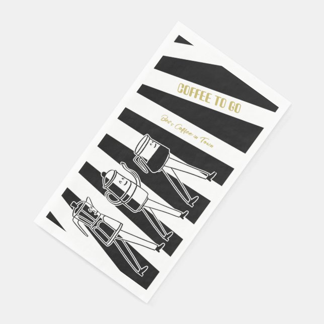 Serviette En Papier Cafetière noir et blanc Café rayé (Coin)