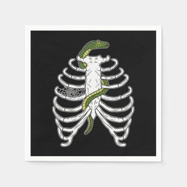 Serviette En Papier Cage De Thorax Os De Squelette Avec Serpent Vert H (Devant)