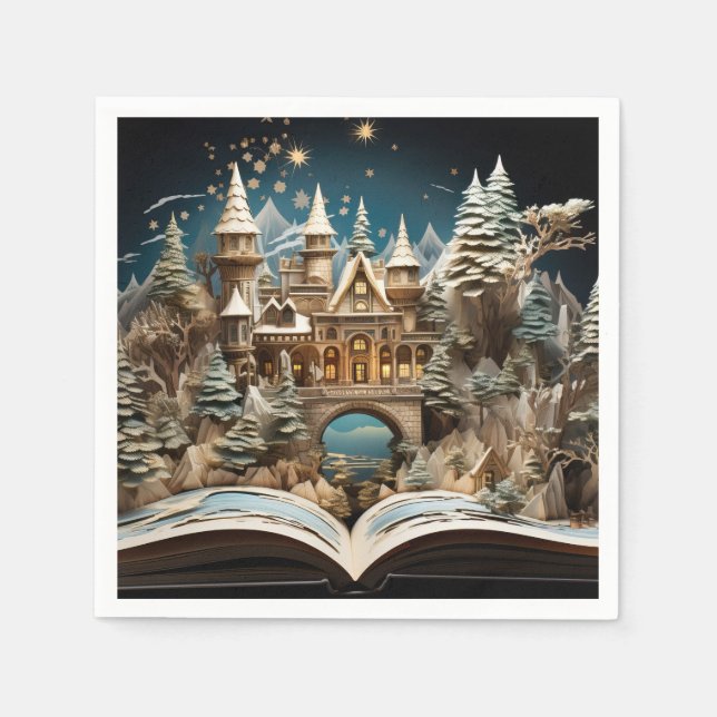 Serviette En Papier Cahier de Noël Castle Pop-Up Papier Napkin (Devant)
