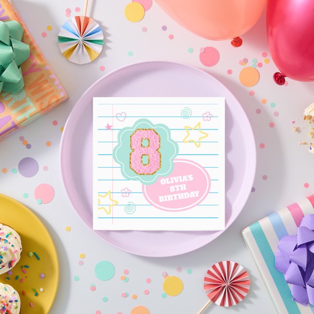 Serviette En Papier Cahier Varsity preppy pastel patch 8e anniversaire (Créateur téléchargé)