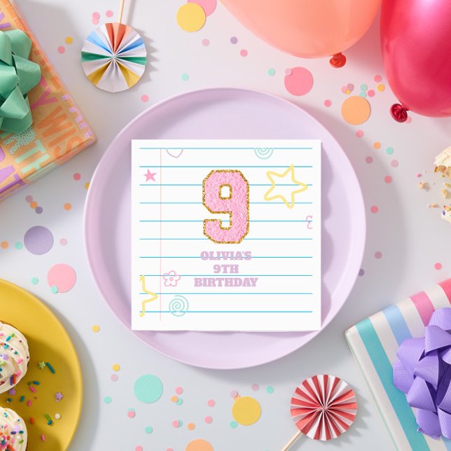 Serviette En Papier Cahier Varsity preppy pastel patch 9e anniversaire (Créateur téléchargé)