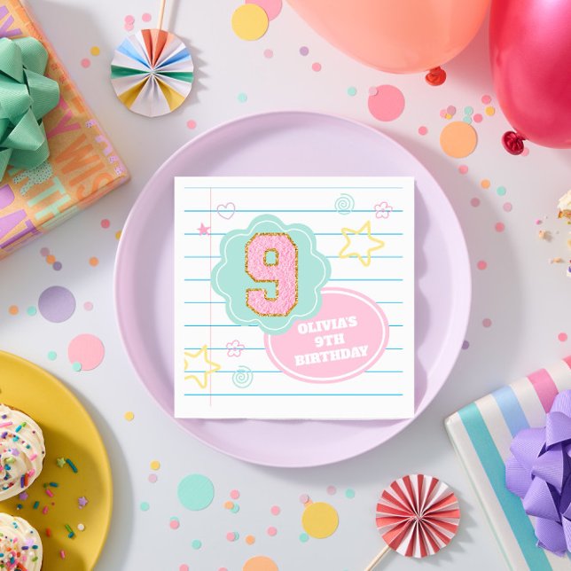 Serviette En Papier Cahier Varsity preppy pastel patch 9e anniversaire (Créateur téléchargé)