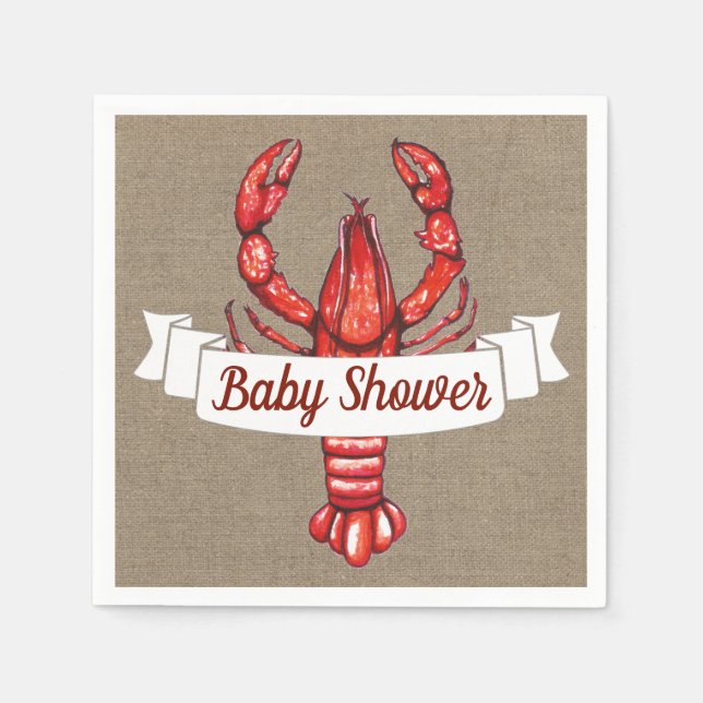 Serviette En Papier Cajun Crawfish & Faux Burlap Baby shower (Devant)