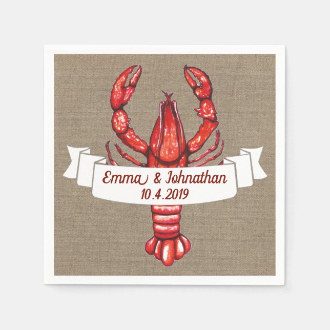 Serviette En Papier Cajun Crawfish & Faux Burlap | Personnalisé (Devant)