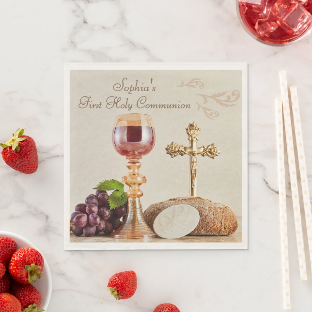 Serviette En Papier Calice de première communion eucharistique design (En situation)