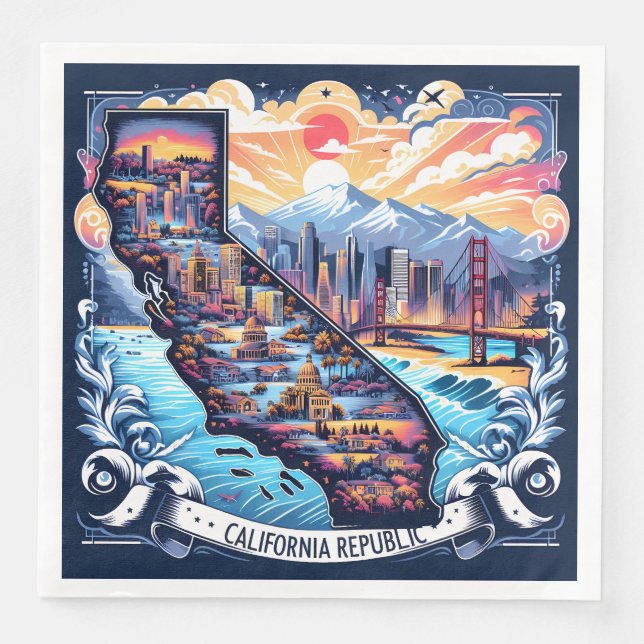 Serviette En Papier California Map Vector Art (Devant)
